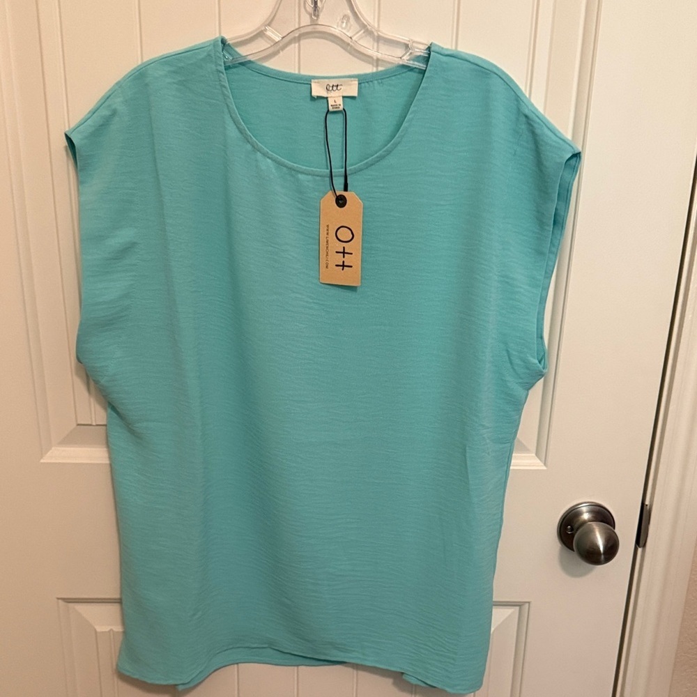 Ott Aqua Cap Sleeve Blouse Size Large